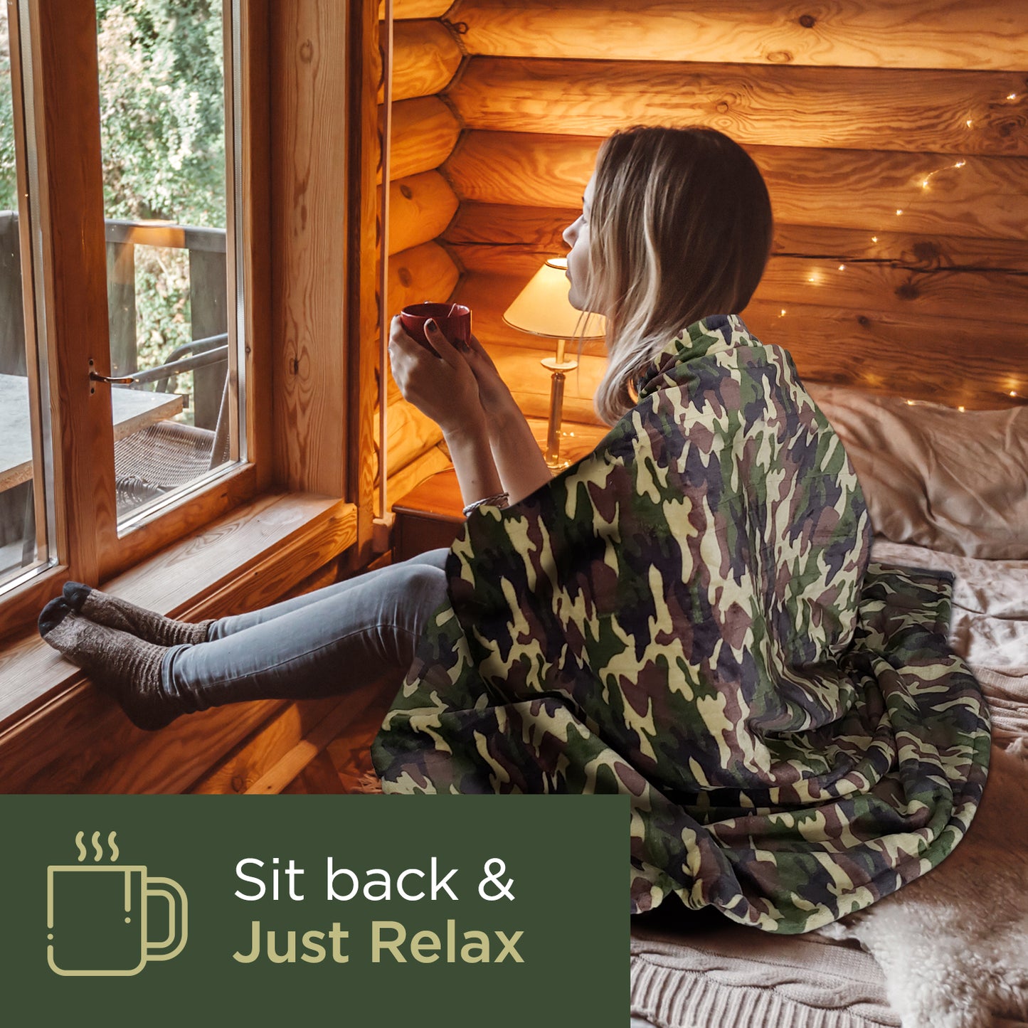 Dr Relief by SUNAID Electric Heated Throw Blanket Fleece with Controller, 4 Hours Auto Shut-Off, Fast Warming, Full-Body Comfort, Luxuriously Soft, Machine Washable, 50" x 60", Micromink for Cozy Couch or Bed (Camo)