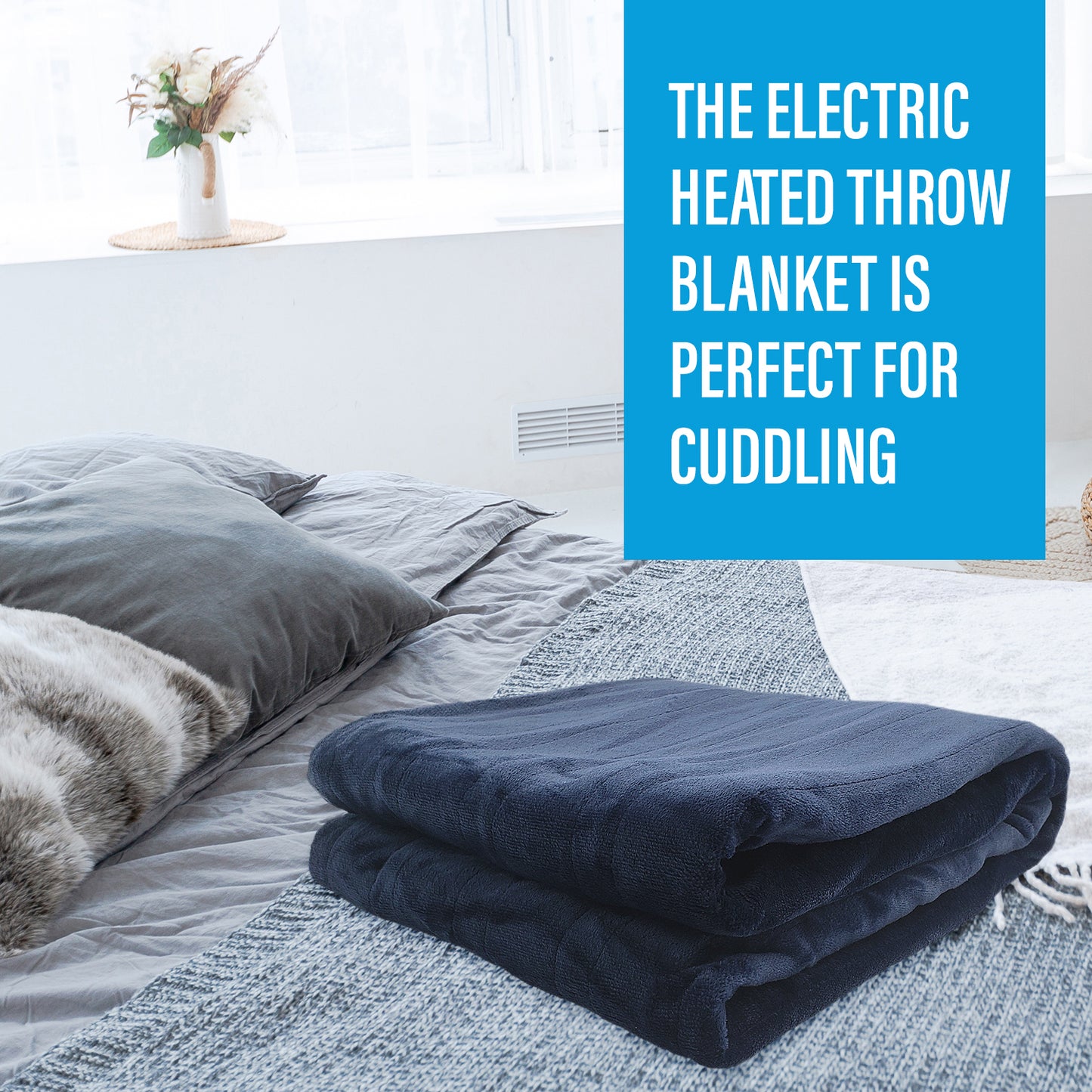 SUNAID Electric Heated Throw Blanket Fleece with Controller, 50" x 60" , 4 Hours Auto Shut-Off, Fast Warming, Full-Body Comfort, Luxuriously Soft, Machine Washable (Navy)