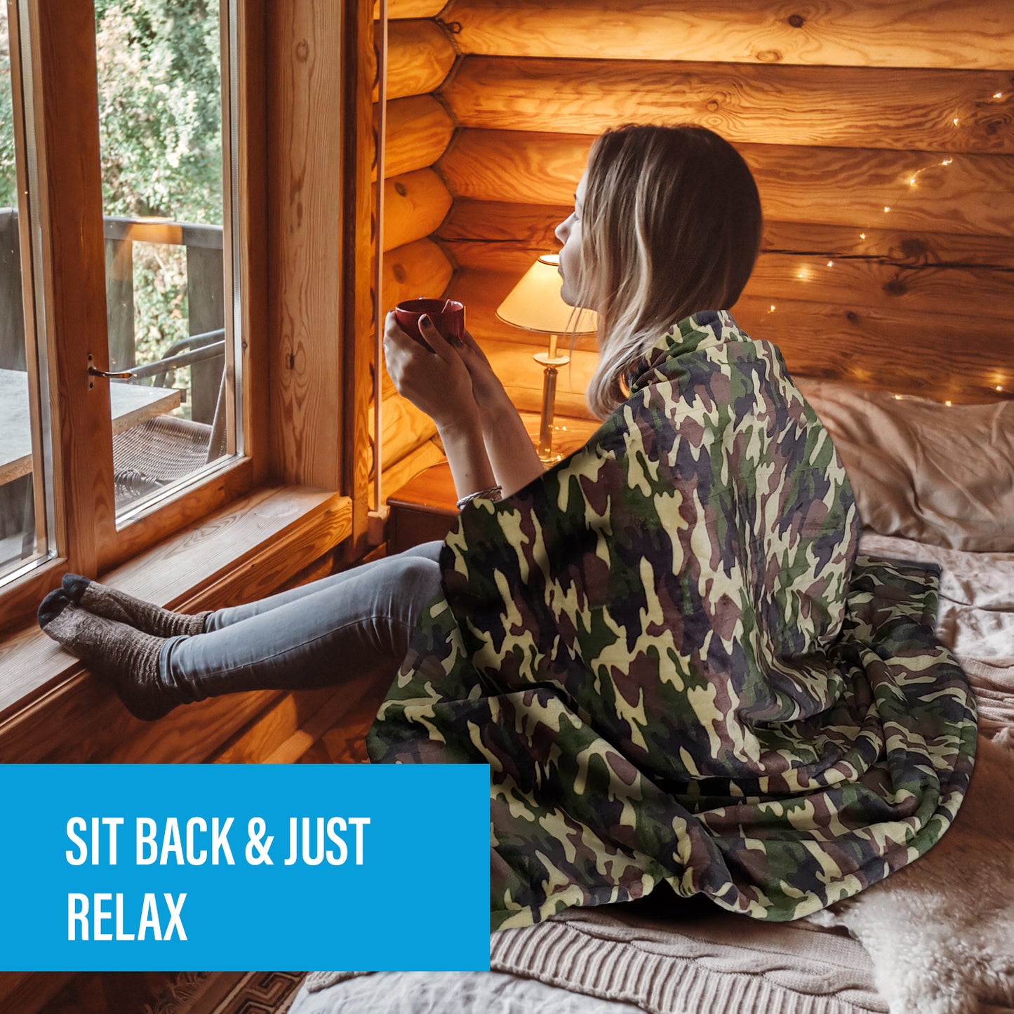 SUNAID Electric Heated Throw Blanket Fleece with Controller, 50" x 60" , 4 Hours Auto Shut-Off, Fast Warming, Full-Body Comfort, Luxuriously Soft, Machine Washable (Camo)