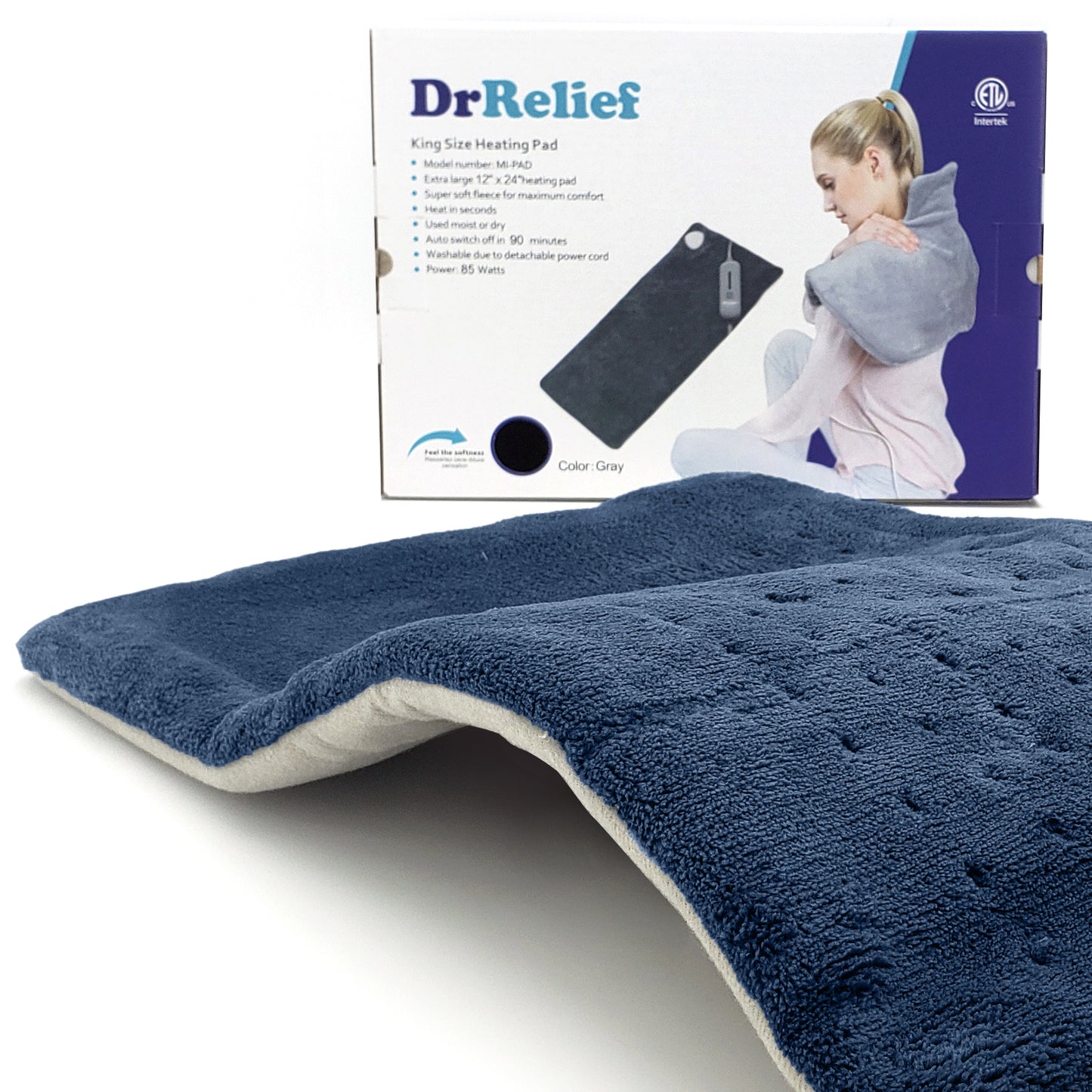 Dr Relief by SUNAID Full Back Heating Pad Fast Heating Wrap with Auto Shut Off for Back, Neck and Shoulder, Abdomen, Waist Pain Relief, Dry/Moist Option (12"x24", Navy)
