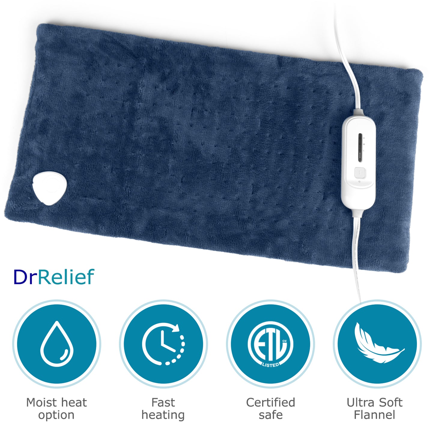 Dr Relief by SUNAID Full Back Heating Pad Fast Heating Wrap with Auto Shut Off for Back, Neck and Shoulder, Abdomen, Waist Pain Relief, Dry/Moist Option (12"x24", Navy)