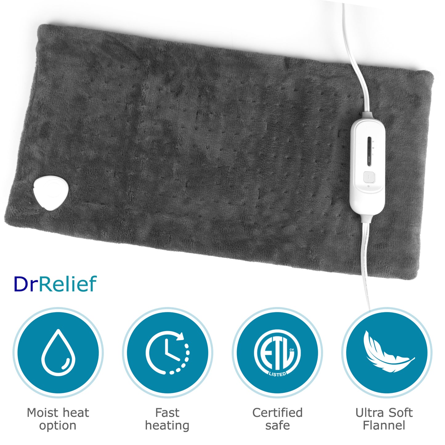 Dr Relief by SUNAID Full Back Heating Pad Fast Heating Wrap with Auto Shut Off for Back, Neck and Shoulder, Abdomen, Waist Pain Relief, Dry/Moist Option (12"x24", Gray)