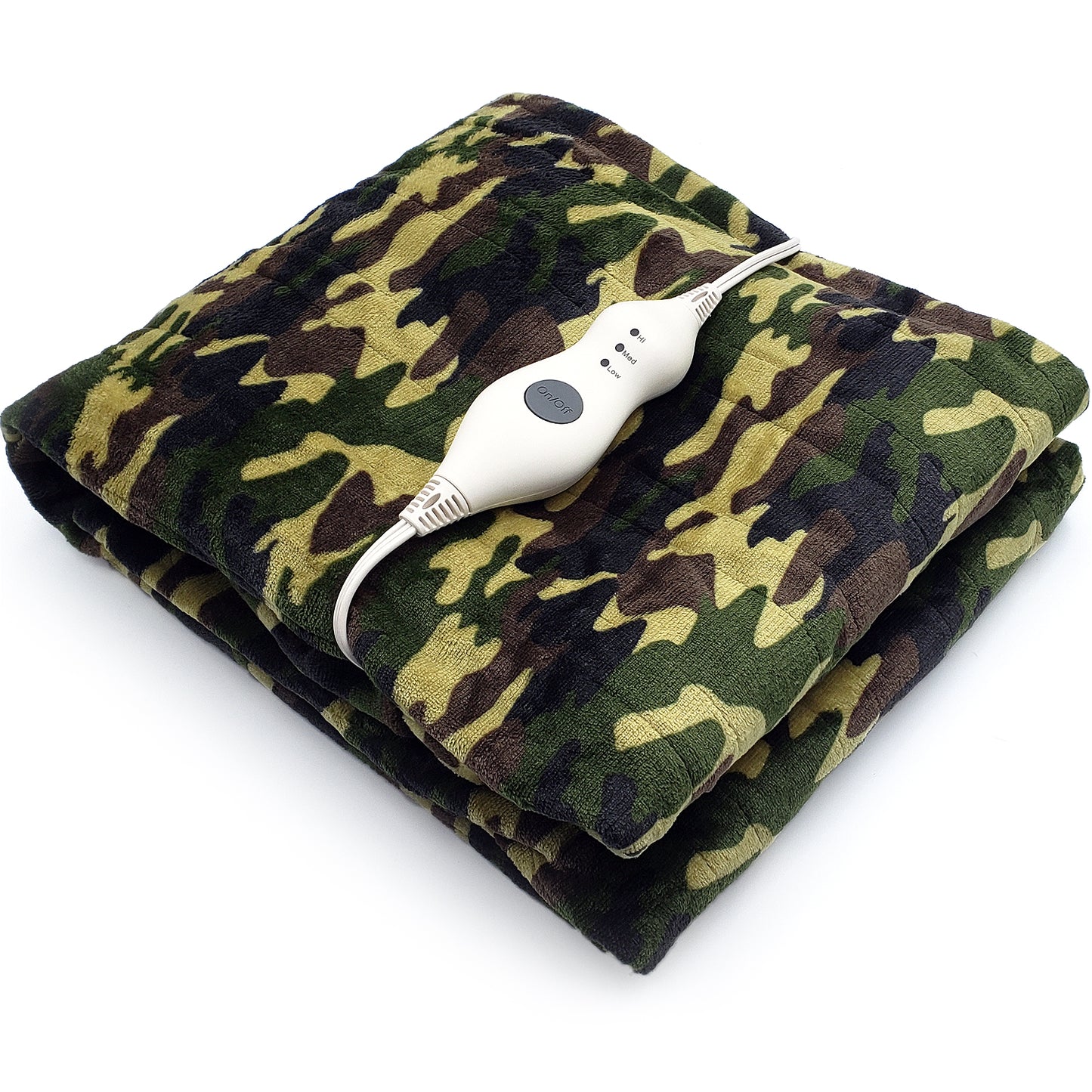 Dr Relief by SUNAID Electric Heated Throw Blanket Fleece with Controller, 4 Hours Auto Shut-Off, Fast Warming, Full-Body Comfort, Luxuriously Soft, Machine Washable, 50" x 60", Micromink for Cozy Couch or Bed (Camo)